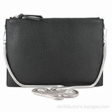 PU messenger bag with a removable metal chain shoulder strap